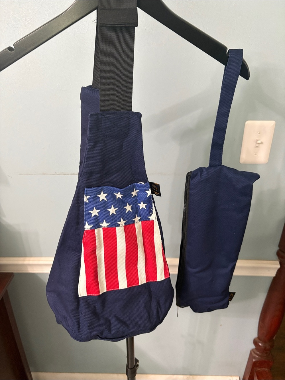 Takami Kids Navy Blue Sling Carrier with American Flag Pocket -